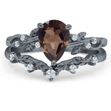 Two Piece Pear Natural Stone Chevron Ring