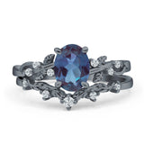 Two Piece Oval Natural Stone Chevron Rings