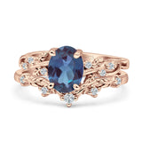Two Piece Oval Natural Stone Chevron Rings