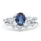 Two Piece Oval Natural Stone Chevron Rings