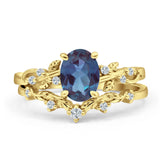 Two Piece Oval Natural Stone Chevron Rings