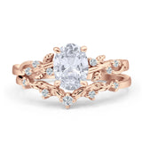 Two Piece Oval Natural Stone Chevron Rings