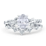 Two Piece Oval Moissanite Leaf Style Chevron Rings 925 Sterling Silver