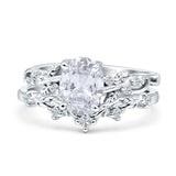Two Piece Oval Moissanite Leaf Style Chevron Rings 925 Sterling Silver