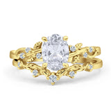 Two Piece Oval Natural Stone Chevron Rings