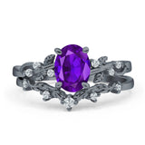 Two Piece Oval Natural Stone Chevron Rings