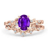 Two Piece Oval Natural Stone Chevron Rings