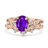 Two Piece Oval Natural Stone Chevron Rings