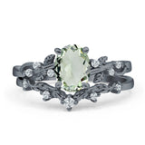 Two Piece Oval Natural Stone Chevron Rings