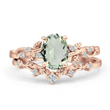 Two Piece Oval Natural Stone Chevron Rings