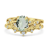 Two Piece Oval Natural Stone Chevron Rings