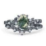 Two Piece Oval Natural Stone Chevron Rings