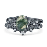 Two Piece Oval Natural Stone Chevron Rings