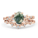 Two Piece Oval Natural Stone Chevron Rings