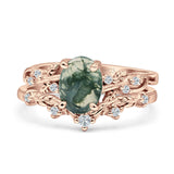 Two Piece Oval Natural Stone Chevron Rings