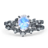 Two Piece Oval Natural Stone Chevron Rings