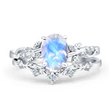 Two Piece Oval Natural Moonstone Leaf Style Chevron Rings 925 Sterling Silver