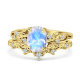 Two Piece Oval Natural Stone Chevron Rings