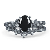 Two Piece Oval Natural Stone Chevron Rings