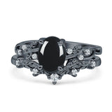 Two Piece Oval Natural Stone Chevron Rings