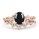 Two Piece Oval Natural Stone Chevron Rings