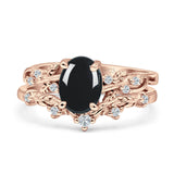 Two Piece Oval Natural Stone Chevron Rings