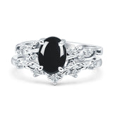 Two Piece Oval Natural Stone Chevron Rings