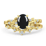 Two Piece Oval Natural Stone Chevron Rings