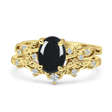 Two Piece Oval Natural Stone Chevron Rings