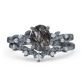 Two Piece Oval Natural Stone Chevron Rings