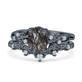 Two Piece Oval Natural Stone Chevron Rings