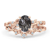 Two Piece Oval Natural Stone Chevron Rings