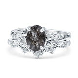 Two Piece Oval Natural Stone Chevron Rings