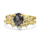 Two Piece Oval Natural Stone Chevron Rings