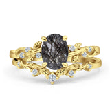 Two Piece Oval Natural Stone Chevron Rings