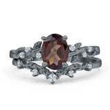 Two Piece Oval Natural Stone Chevron Rings