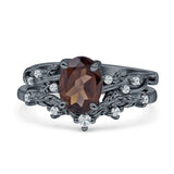 Two Piece Oval Natural Stone Chevron Rings