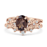 Two Piece Oval Natural Stone Chevron Rings