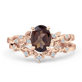 Two Piece Oval Natural Stone Chevron Rings