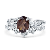 Two Piece Oval Natural Stone Chevron Rings