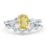 Two Piece Oval Yellow CZ Leaf Style Chevron Rings 925 Sterling Silver
