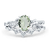 Two Piece Oval Natural Green Amethyst Prasiolite Chevron Ring 925 Stering Silver