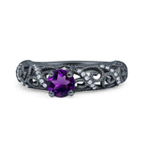 Art Deco Round Natural Stone Filigree Ring