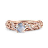 Art Deco Round Natural Stone Filigree Ring