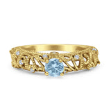 Art Deco 6.2mm Round Aquamarine CZ Beaded Filigree Ring 925 Sterling Silver