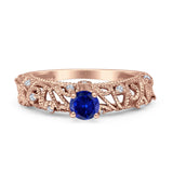 Art Deco 6.2mm Round Blue Sapphire CZ Beaded Filigree Ring 925 Sterling Silver