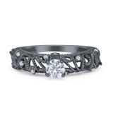 Art Deco 6.2mm Round Cubic Zirconia Beaded Filigree Ring 925 Sterling Silver
