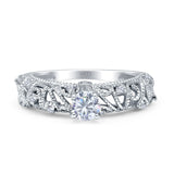 Art Deco 6.2mm Round Cubic Zirconia Beaded Filigree Ring 925 Sterling Silver