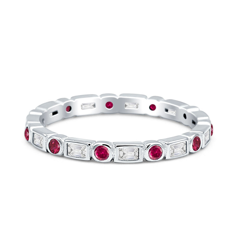 Minimalist 2.5mm Full Eternity Band CZ & Ruby CZ 925 Sterling Silver