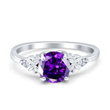 Art Deco Round Amethyst CZ Floral Ring 925 Sterling Silver